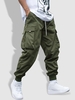 Flap Pocket Drawstring Techwear Cargo Pants M Deep green