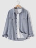 Flap Pocket Long Sleeves Shacket L Blue