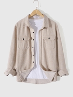 Flap Pocket Long Sleeves Shacket L Light coffee