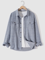 Flap Pocket Long Sleeves Shacket S Blue