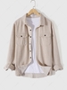 Flap Pocket Long Sleeves Shacket Xl Light coffee