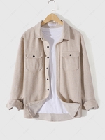 Flap Pocket Long Sleeves Shacket Xl Light coffee