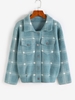 Flap Pockets Button Up Plaid Cardigan S Blue