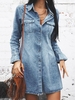 Flap Pockets Chambray Long Sleeve Mini Dress L Blue