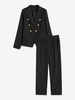Flap Pockets Double Breasted Blazer and Pants Set L Black