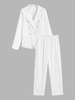 Flap Pockets Double Breasted Blazer and Pants Set L White