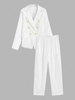 Flap Pockets Double Breasted Blazer and Pants Set S White