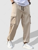 Flap Pockets Drawstring Ankle Cargo Pants L Tan