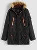 Flap Pockets Faux Fur Collar Hooded Padded Parka Coat 2xl Black