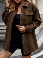 Flap Pockets Woolen Shacket L Deep coffee
