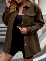 Flap Pockets Woolen Shacket Xl Deep coffee