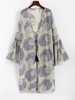 Flare Sleeve Leaves Print Tie Waist Kimono Cover Up Dress