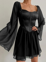Flare Sleeve Mini Corset Dress L Black