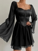 Flare Sleeve Mini Corset Dress S Black