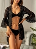 Flare Sleeve Scalloped Lace Cover Up Top L Black