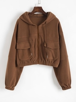 Fleece Hooded Flap Pocket Zip Jacket Xl Deep coffee