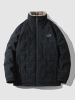 Fleece Line Zip Up Quilted Padded Coat L Black