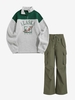 Fleece Lined ALASKA Graphic Quarter Zip Sweatshirt with Pockets Straight Cargo Parachute Pants Light gray