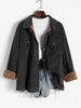 Fleece Lined Corduroy Pockets Cargo Shacket L Black