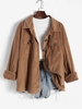 Fleece Lined Corduroy Pockets Cargo Shacket L Coffee