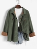 Fleece Lined Corduroy Pockets Cargo Shacket L Green