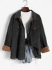 Fleece Lined Corduroy Pockets Cargo Shacket M Black