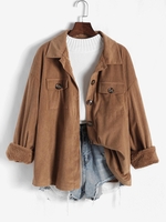 Fleece Lined Corduroy Pockets Cargo Shacket M Coffee