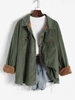 Fleece Lined Corduroy Pockets Cargo Shacket S Green