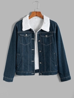 Fleece Lined Denim Jacket M Deep blue