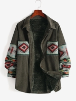 Fleece Lined Ethnic Aztec Printed Corduroy Shacket Xl
