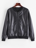 Fleece Lined Faux Leather Zip Jacket S Black