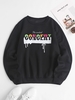 Fleece Lined Graphic Basic Sweatshirt L Black