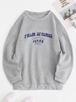 Fleece Lined Letter Graphic Slouchy Sweatshirt L Gray