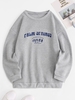 Fleece Lined Letter Graphic Slouchy Sweatshirt M Gray