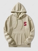Fleece-lined Letter Printed Hoodie Xxl Light coffee
