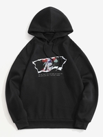Fleece Lined Slogan Astronaut Print Hoodie Xl Black