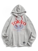 Fleece-lined Tokyo Tennis Rackets Letter Print Graphic Hoodie L Dark gray
