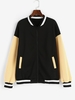 Fleece Lining Colorblock Baseball Varsity Jacket M Black