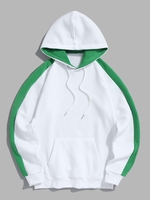 Fleece Lining Unisex Raglan Sleeves Colorblock Pocket Pullover Sweatshirt M White