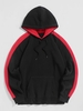Fleece Lining Unisex Raglan Sleeves Colorblock Pocket Pullover Sweatshirt S Black