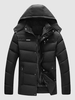 Fleece Lining Zip Pocket Detachable Hooded Puffer Down Jacket L Black