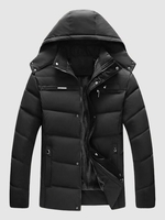 Fleece Lining Zip Pocket Detachable Hooded Puffer Down Jacket L Black