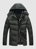 Fleece Lining Zip Pocket Detachable Hooded Puffer Down Jacket L Deep green