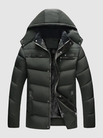 Fleece Lining Zip Pocket Detachable Hooded Puffer Down Jacket L Deep green