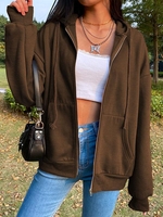 Fleece Lining Zip Up Hoodie M Coffee