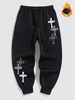 Fleece Thermal Lined Cross Pattern Jogger Sweatpants Xxl Black