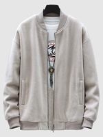 Fleece Zip Up Pocket Bomber Jacket M Khaki