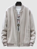 Fleece Zip Up Pocket Bomber Jacket S Khaki