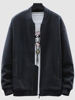 Fleece Zip Up Pocket Bomber Jacket Xs Deep blue