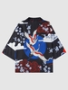 Floral and Crane Print Casual Short Sleeve Chinese Style Kimono Xxl Black